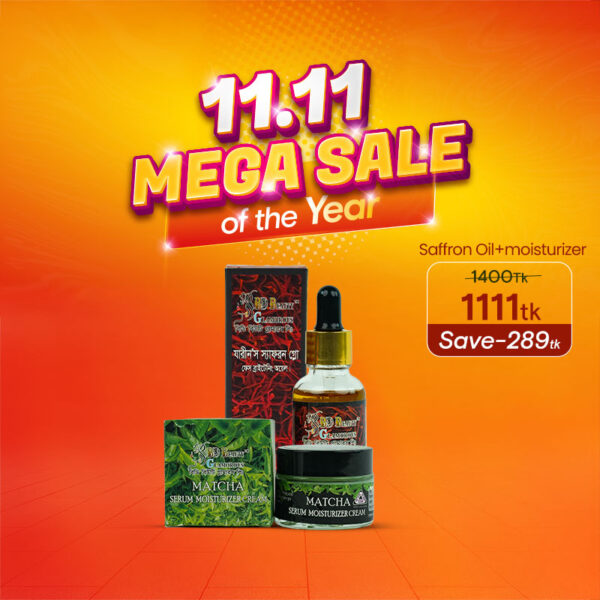 Saffron Glow Face Brightening Oil_20 ML + Matcha Serum Moisturizer Cream (2 Pcs Combo)