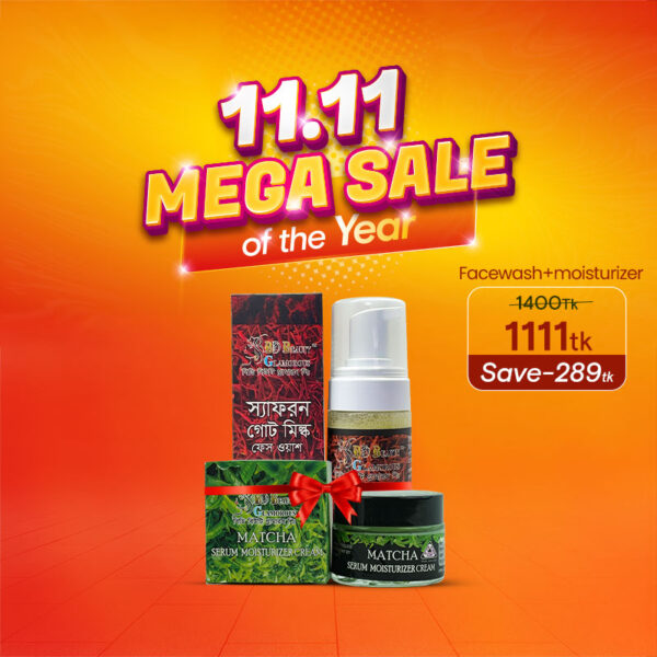 Saffron Goat Milk Face Wash + Matcha Serum Moisturizer Cream (2 Pcs Combo)