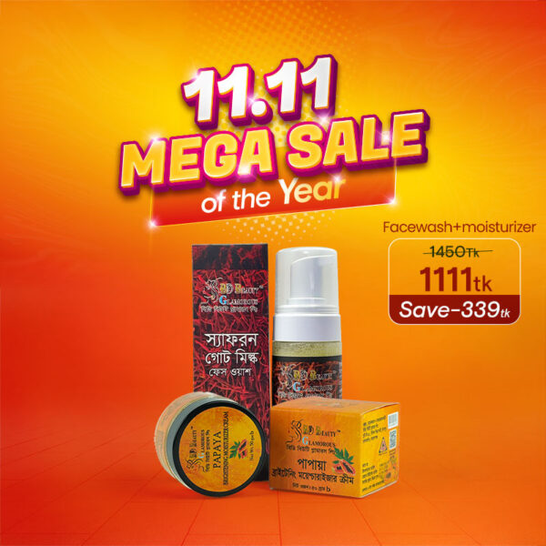 Saffron Goat Milk Face Wash + Papaya Brightening Moisturizer Cream (2 Pcs Combo)