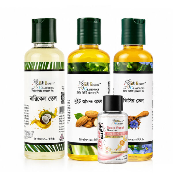 Dry, Frizzy & Dull Hair Recovery Combo - ( Flaxseed Oil + Sweet Almond Oil + Coconut oil)